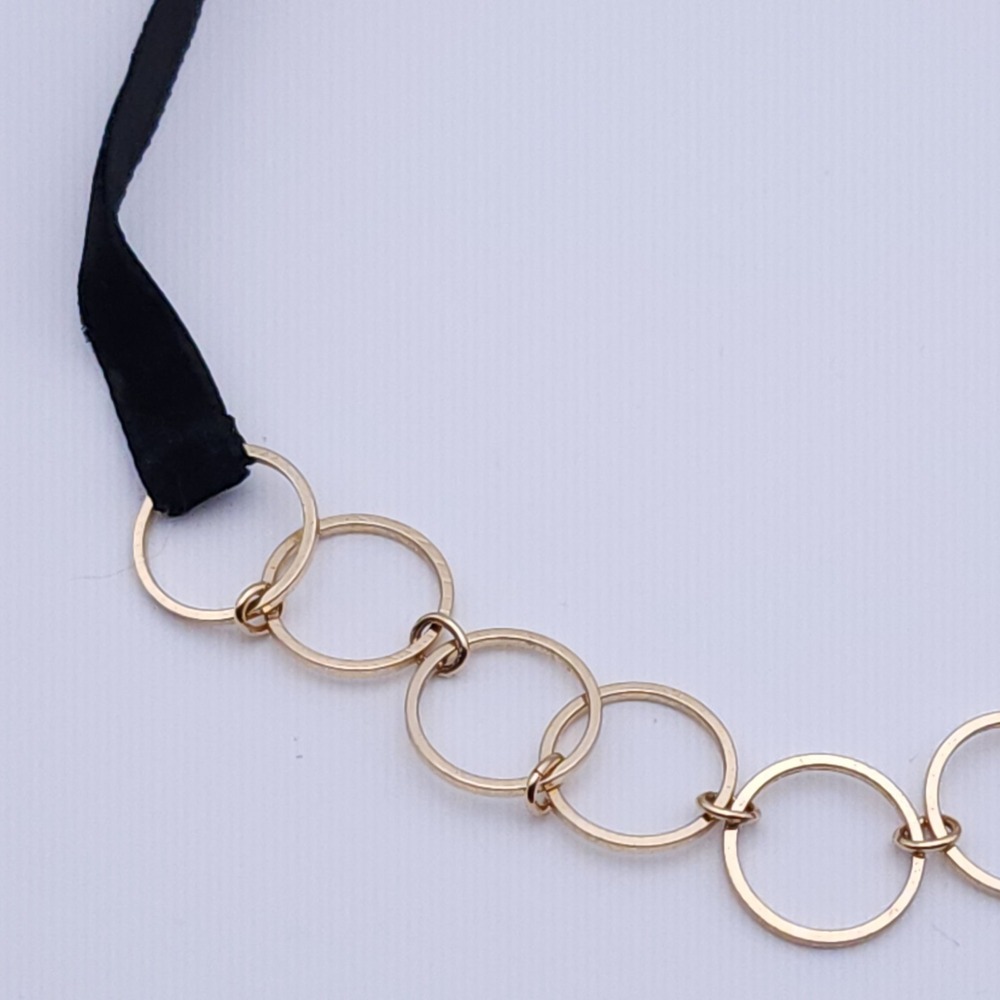 Black Velvet Gold Ring Choker Necklace – Adjustable Lobster Clasp Gothic Glam - Picture 3 of 6